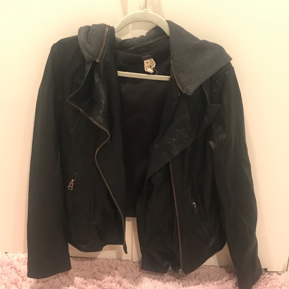 Free People Vegan Leather Hooded Jacket